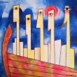 ARGONAUTI, olej na pltn, 40 x 40, 2024 (podle akvarelu z r. 2018)