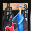 P�N S �ERVEN�M PS��KEM, olej, pl�tno na desce, 38 x 53 cm, 2020