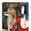 D�ma s cigaretovou �pi�kou, 15 x 28, akvarel, 2021