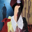 D�MA S PS�KEM, olej na lepence, 50 x 60, 2022