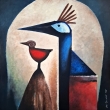 DVA PT�CI, 40x40, olej na sololitu, 2025
